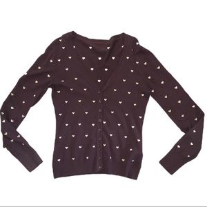 Italian embroidered heart cardigan sweater